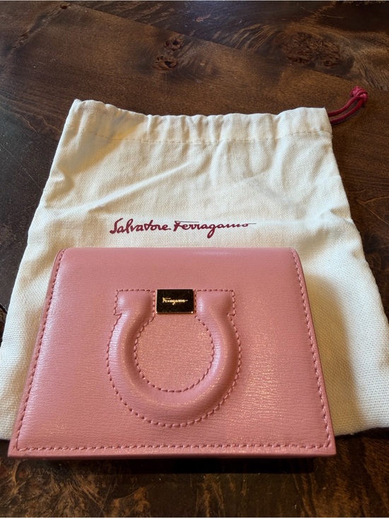 Salvatore Ferragamo Handbags - Salvatore Ferragamo Pink Leather Gancini Compact Wallet with Gold Plaque